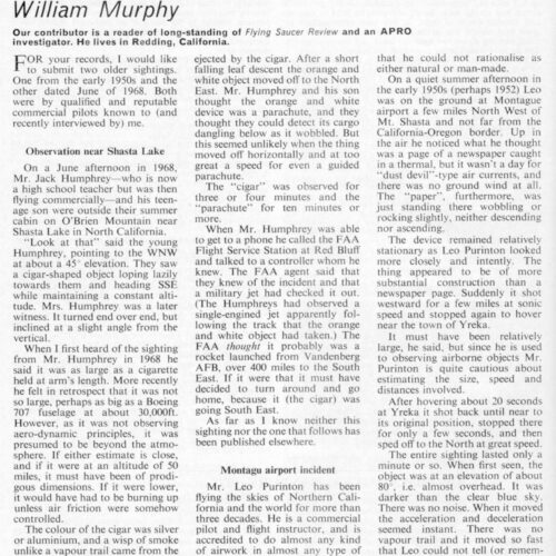 Murphy,UFO 1968,Shasta Lake,FSR72V18N1 - Imagen 1