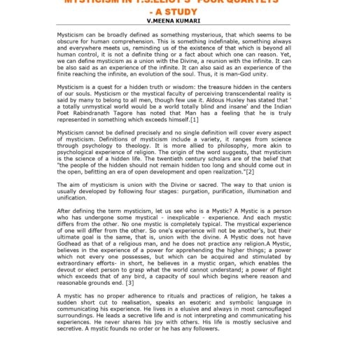 Mysticism in Four Quartets by T.S.Eliott,V.M.Kumari - Imagen 1