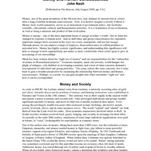 Nash,Money and Human Consciousness