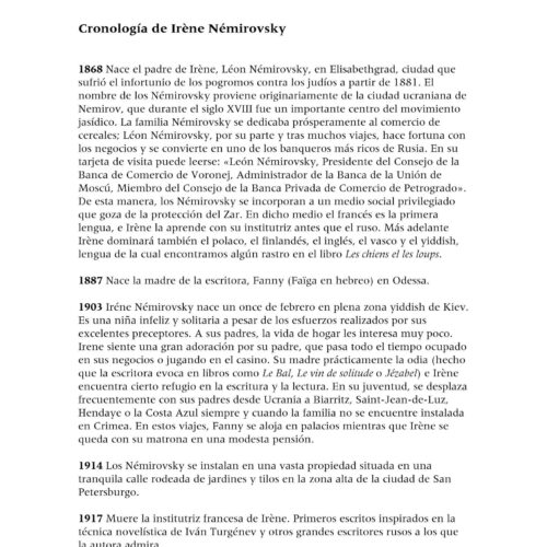 Nemirovsky,Irene,Cronologia - Imagen 1