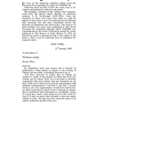 Newbrough,Oahspe,Origin of the book 1883 - Imagen 1