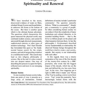 Oliveira,Linda,Human society,spirituality and renewal