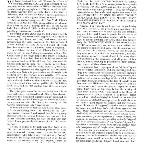 Olsen-Creighton,UFO Photo 1989,Arkansas,FSR1991V36N3 - Imagen 1