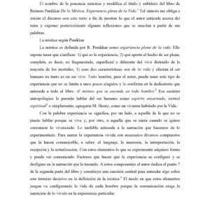 Panikkar ,La mistica como plenitud de vida,R.Oscar Diez