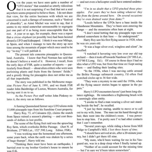 Pinkney,UFO 1980s stole 15,000 pineapples,Australia,FSR94V39N2 - Imagen 1