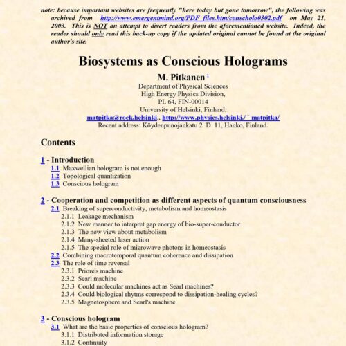Pitkanen,Biosystems as conscious holograms - Imagen 1