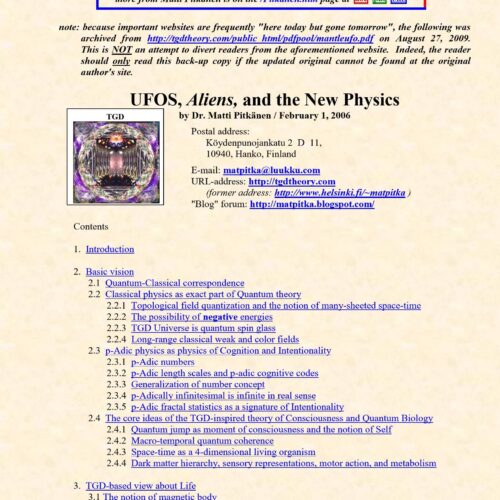 Pitkanen,Matti,UFOs,aliens and the new physics - Imagen 1