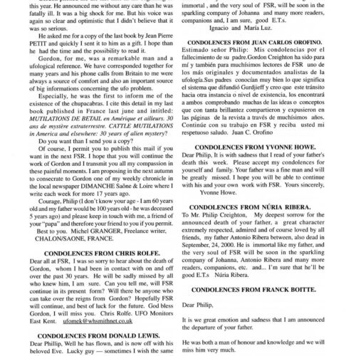 Rev.FSR,Gordon Creighton Condolences,FSR2003V48N2 - Imagen 1