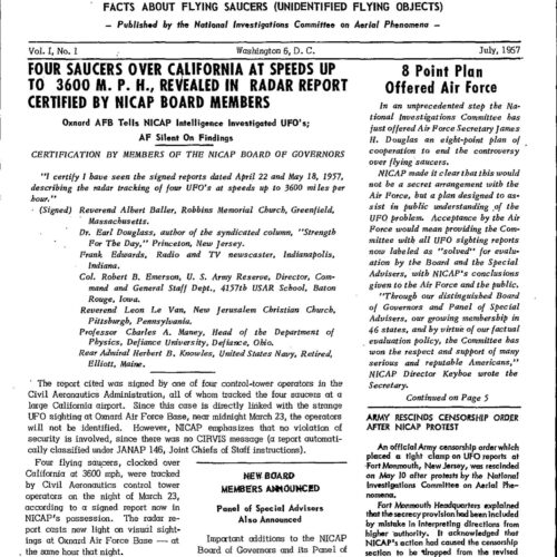 Rev.UFO Investigator,NICAP,N 1,July 1957 - Imagen 1
