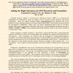 Salla,Right questions in UFO research and Exopolitics