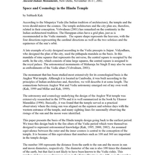 Space and cosmology in Hindu temples,S.Kak - Imagen 1