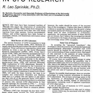 Sprinkle,Hypnosis in UFO research,FSR-SI 1969 N 3,UFO Percipients