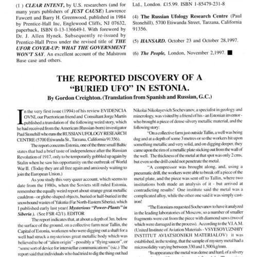 Stonehill,Buried UFO 1980s,Tallin,Estonia,FSR1998V43N2 - Imagen 1