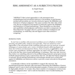 Strauch,Risk assessment as a subjective process