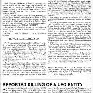 Stringfield,Alien slaying 1978,Fort Dix USAF,New Jersey,FSR86V31N2