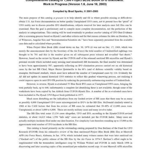 UFO Blue Book Reports,1.500 Cases,Sparks - Imagen 1