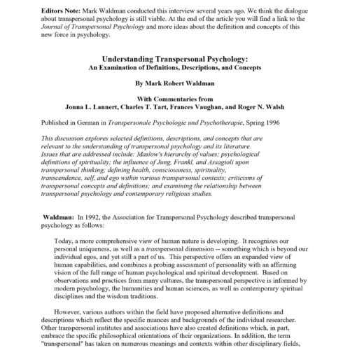 Understanding Transpersonal Psychology,M.R.Waldman - Imagen 1