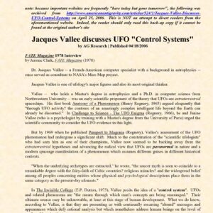 Vallee,Jacques,UFOs as a control system
