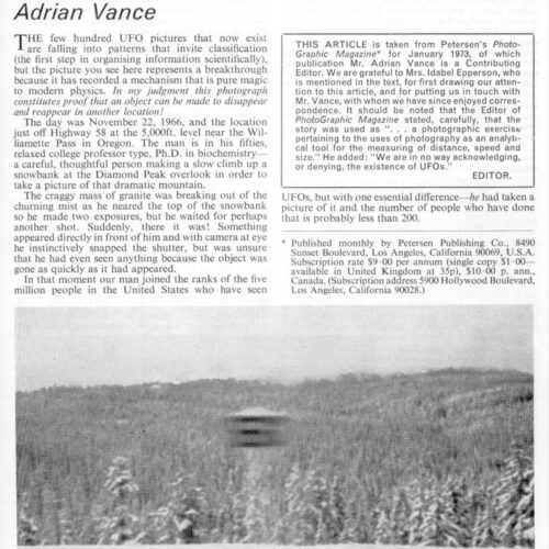 Vance,UFO Photo 1966,Oregon,FSR73V19N2 - Imagen 1