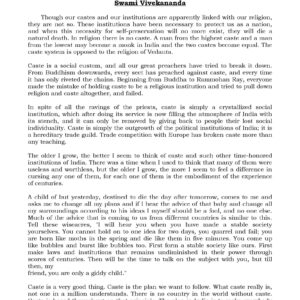 Vivekananda,Caste problem in India